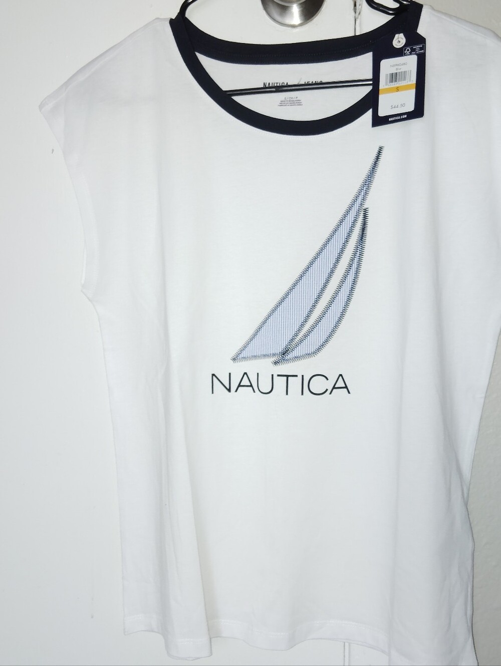 Nautica Women's Sailboat Logo Tank Top White Navy Size S NWT
